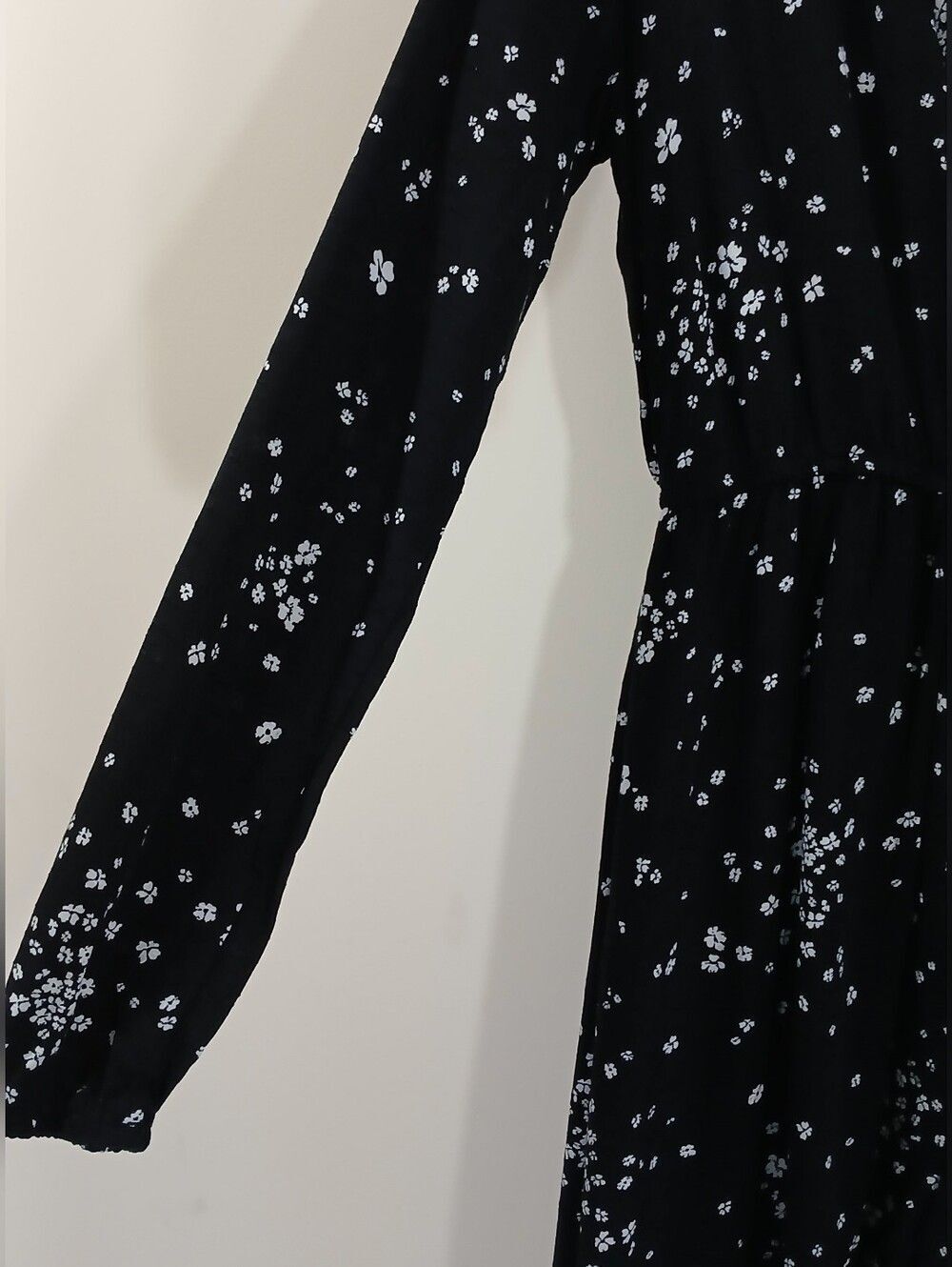 Womens Black Floral Romper with Maxi Length Wrap Skirt Long Sleeve V Neck XL - Picture 7 of 11